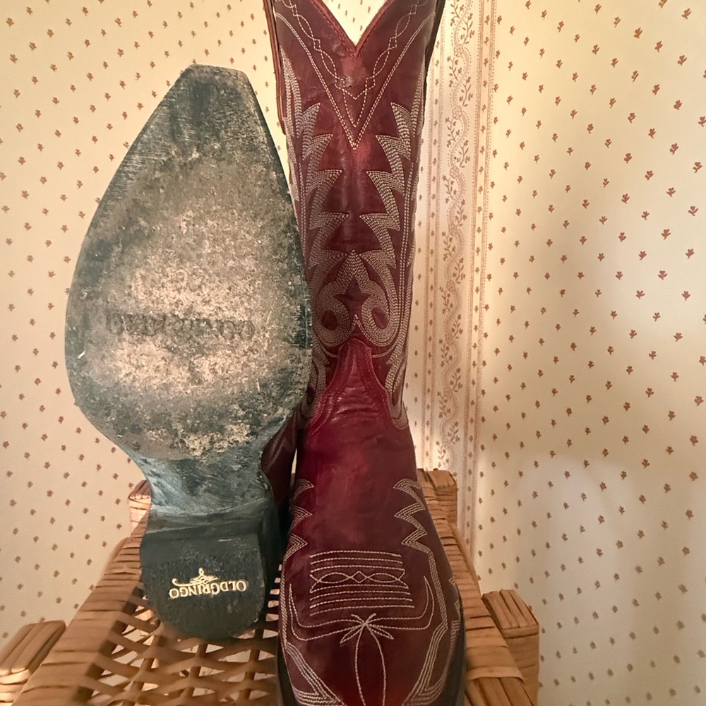 Old Gringo NEVADA SIZE 8 Burgundy and Cream Embroidered Western Boots - Picture 7 of 10